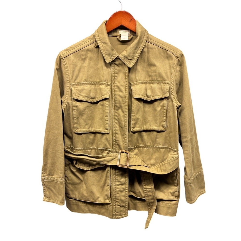 J.Crew Belted Utility Jacket Womens XS Khaki Green Cargo Safari Field Coat